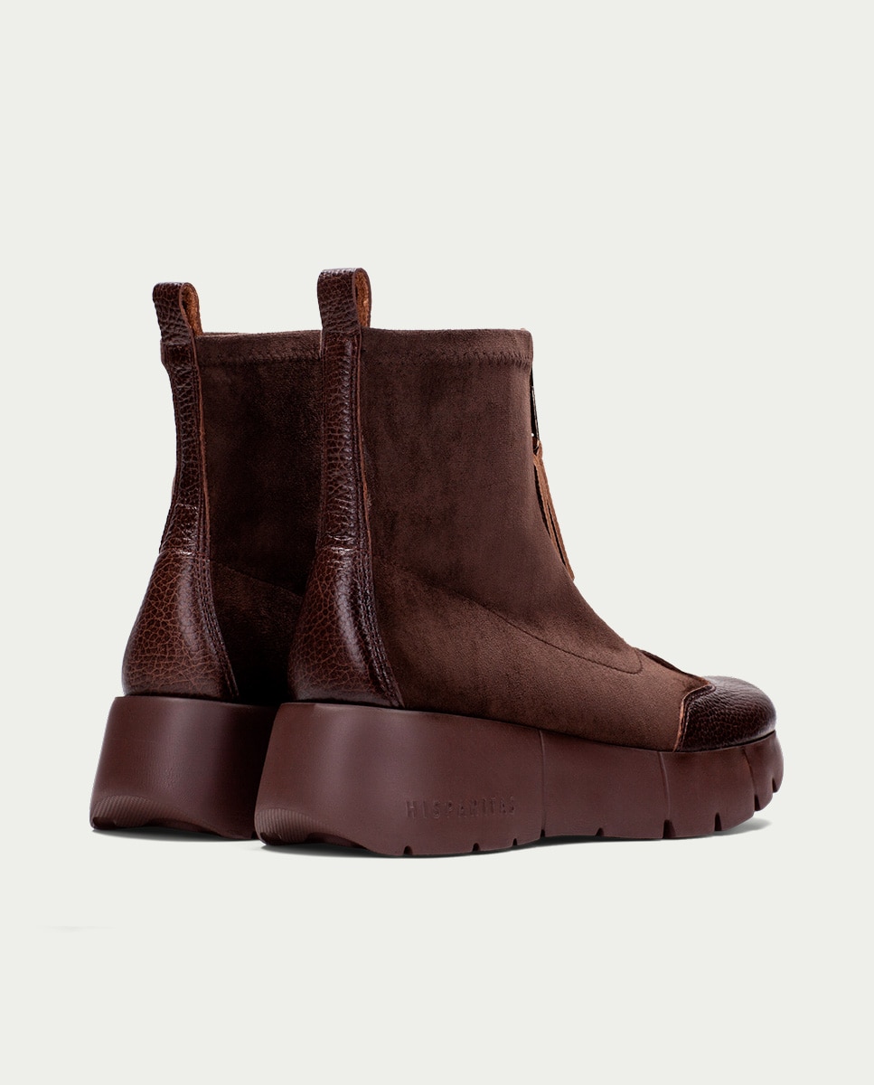Botines deportivos de mujer de piel con cremallera - Hispanitas - Marrón Marrón-4
