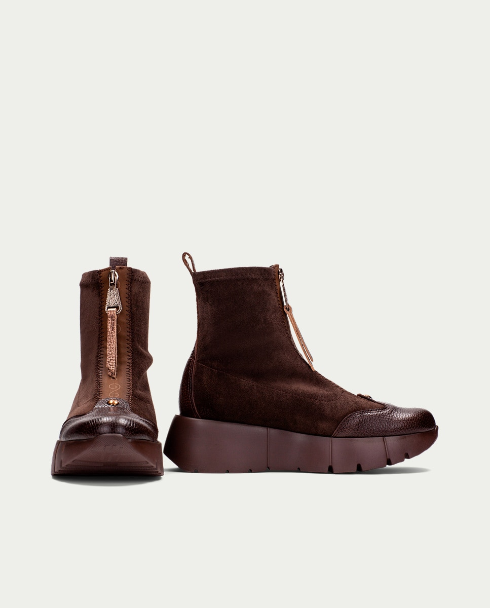 Botines deportivos de mujer de piel con cremallera - Hispanitas - Marrón Marrón-5