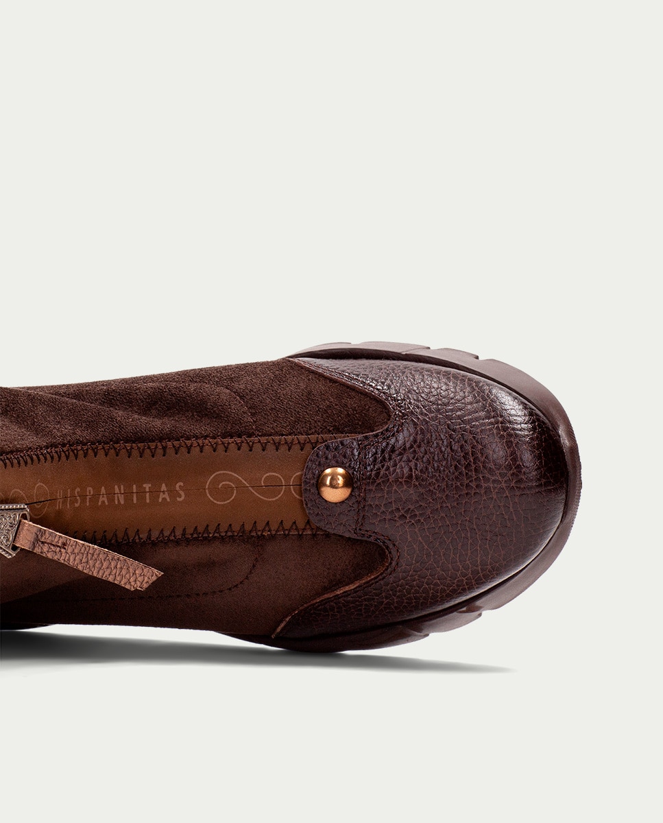 Botines deportivos de mujer de piel con cremallera - Hispanitas - Marrón Marrón-6