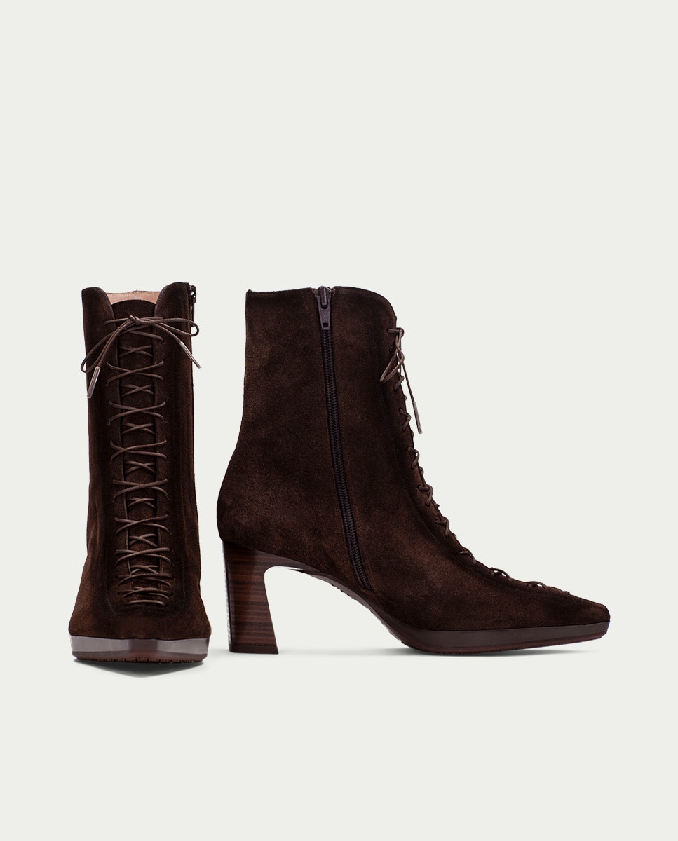 Imagen 5 de Botines de tacón de mujer de piel tipo corsé - Hispanitas - Marrón Marrón