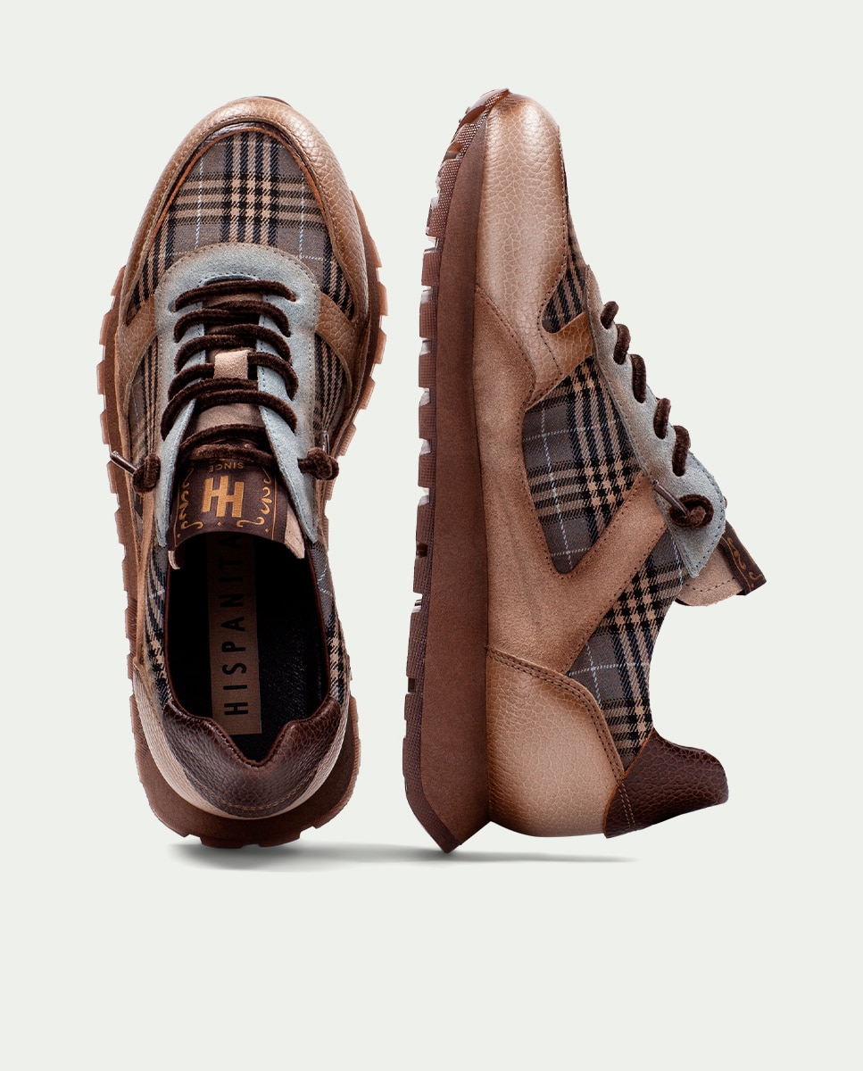 Zapatillas retro de mujer de piel acordonadas - Hispanitas - Marrón Marrón-6