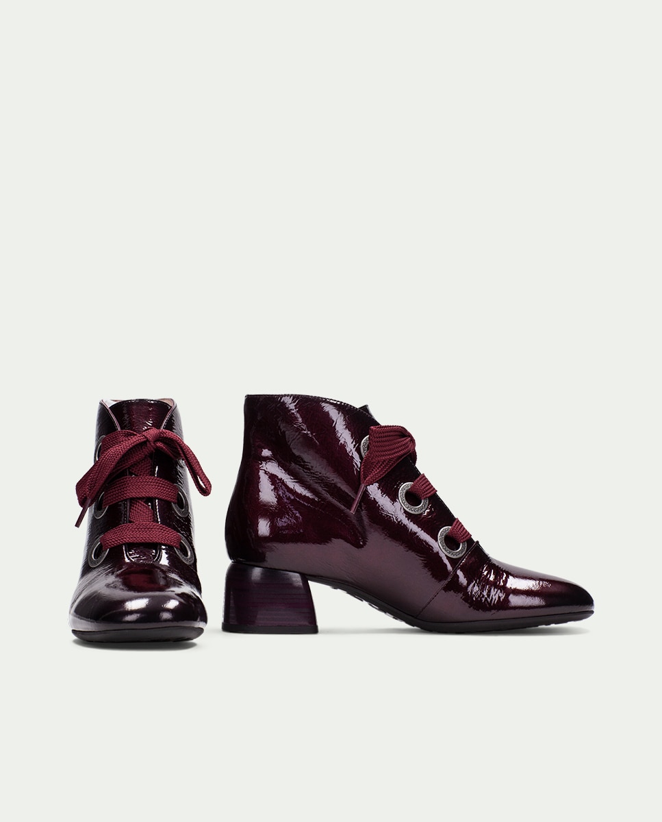 Botines de tacón de mujer acordonados de piel - Hispanitas - Burdeos Burdeos-4