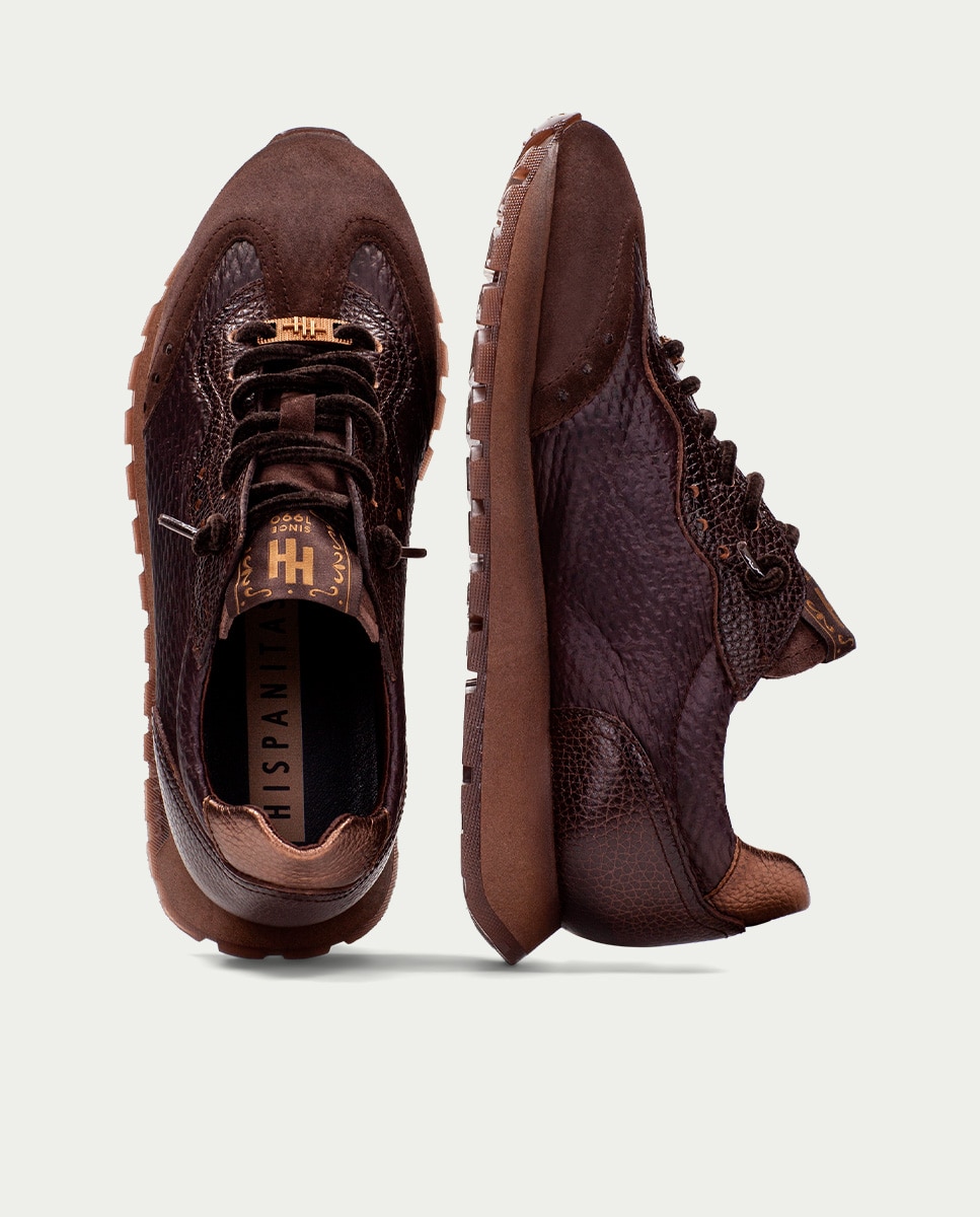Zapatos de mujer hispanitas zapatillas en piel - Marrón Marrón-6