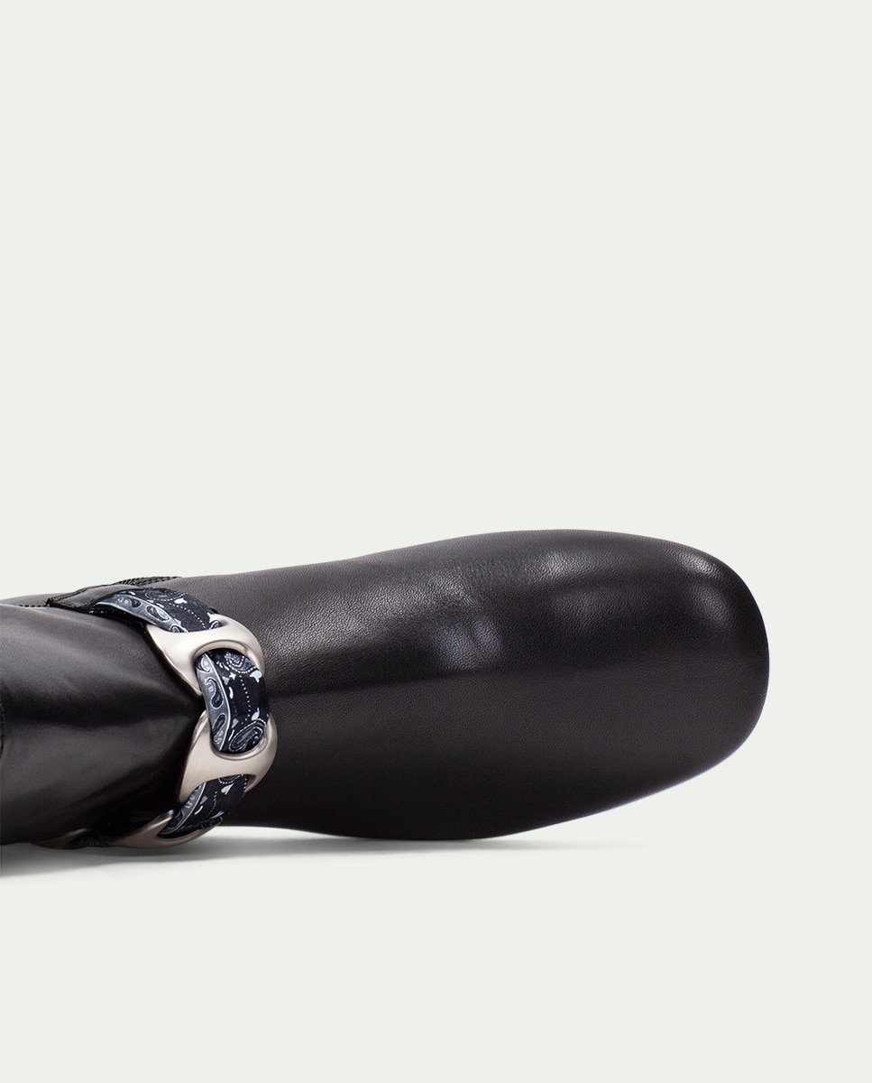 Botines de mujer de piel con detalle de cadena con pañuelo - Hispanitas - Negro Negro-6