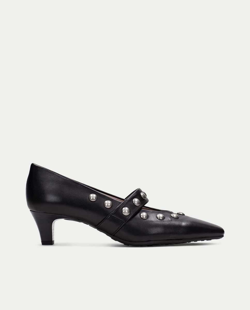 Zapatos de salón de mujer tipo mary jane de piel con tachuelas - Hispanitas - Negro Negro-1