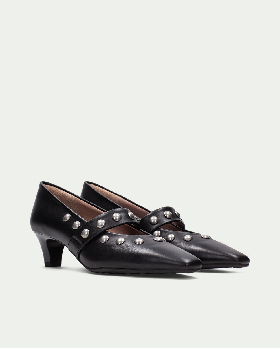 Zapatos de salón de mujer tipo mary jane de piel con tachuelas - Hispanitas - Negro Negro-3