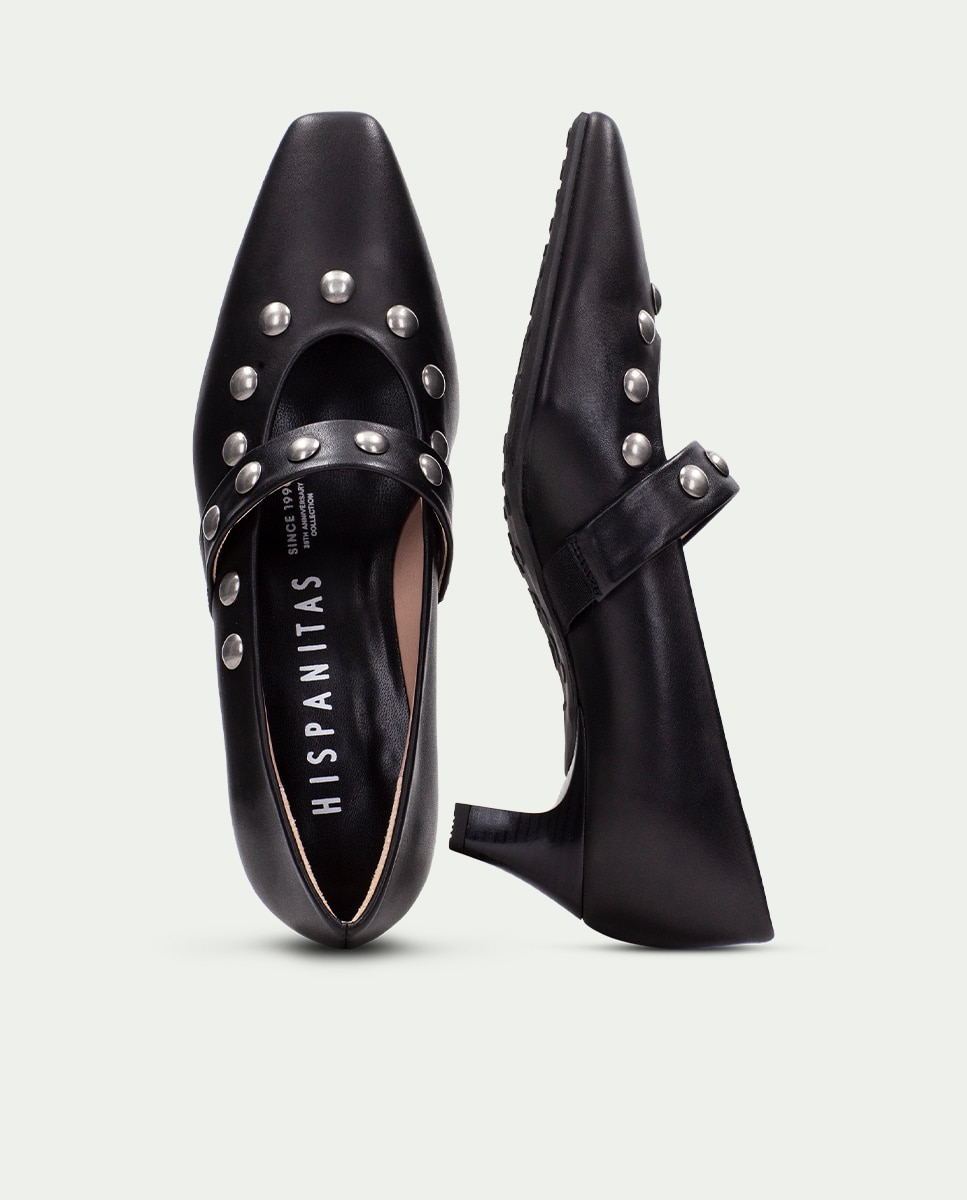 Zapatos de salón de mujer tipo mary jane de piel con tachuelas - Hispanitas - Negro Negro-6