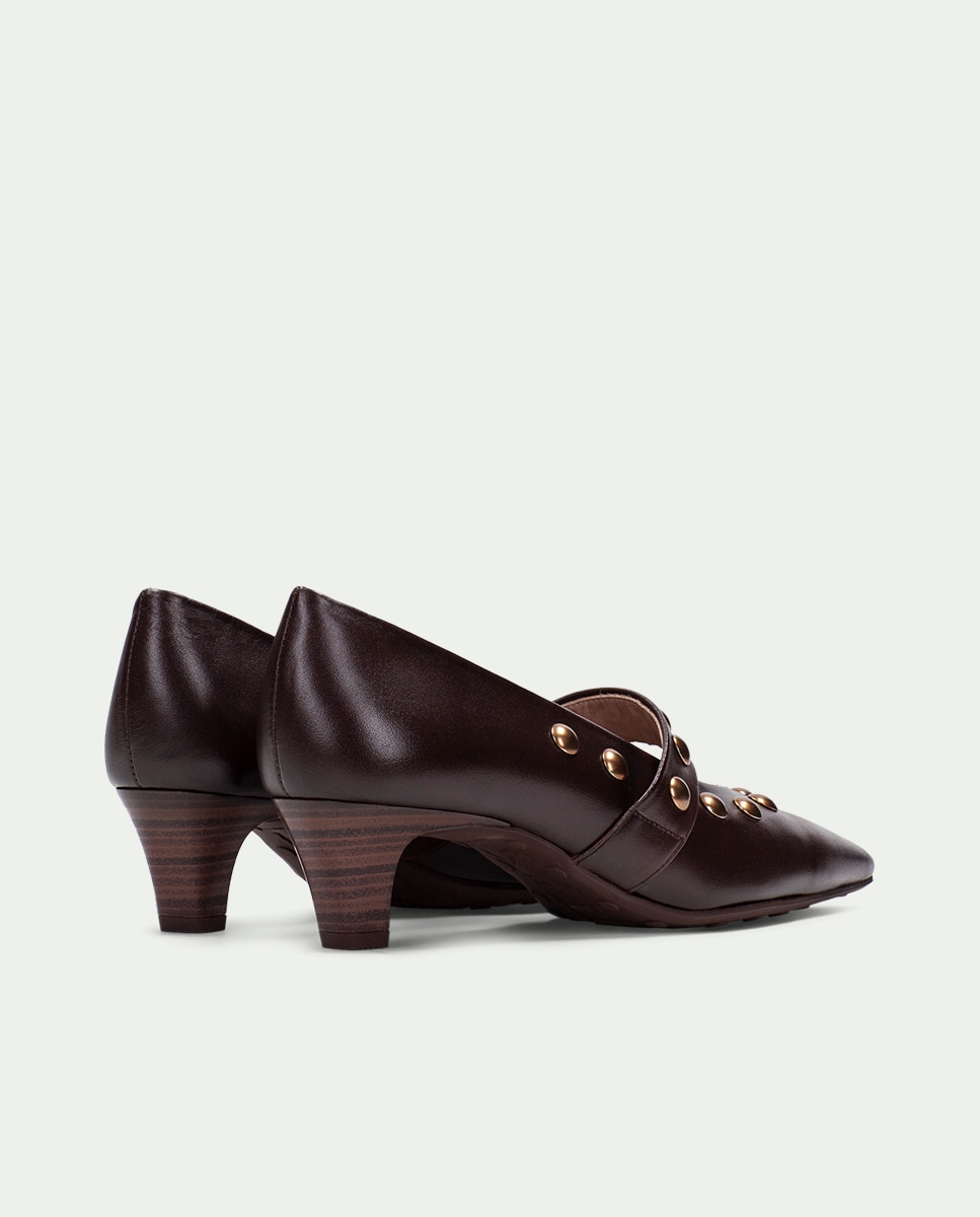 Zapatos de salón de mujer tipo mary jane de piel con tachuelas - Hispanitas - Marrón Marrón-6