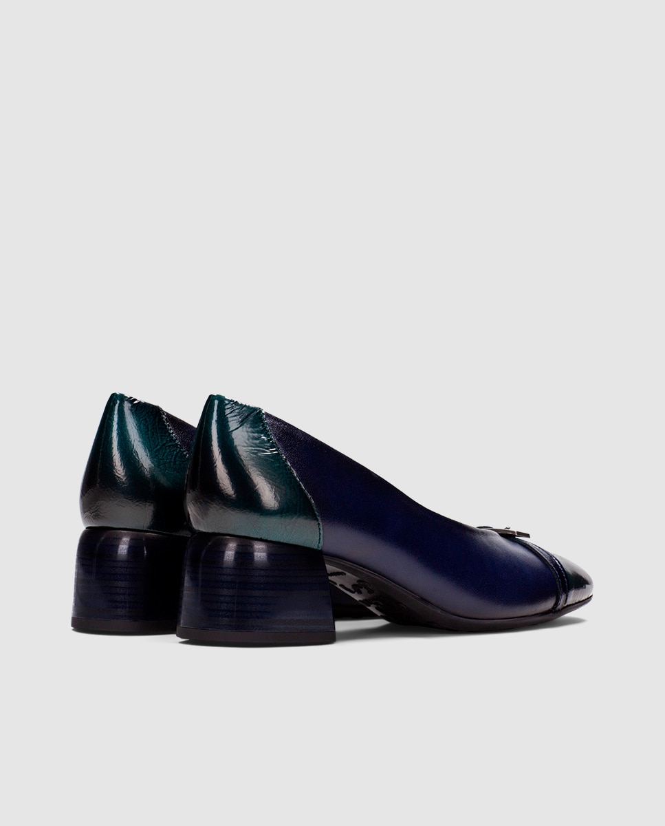 Bailarinas de tacón de mujer de piel con hebilla personalizada - Hispanitas - Azul Azul-4