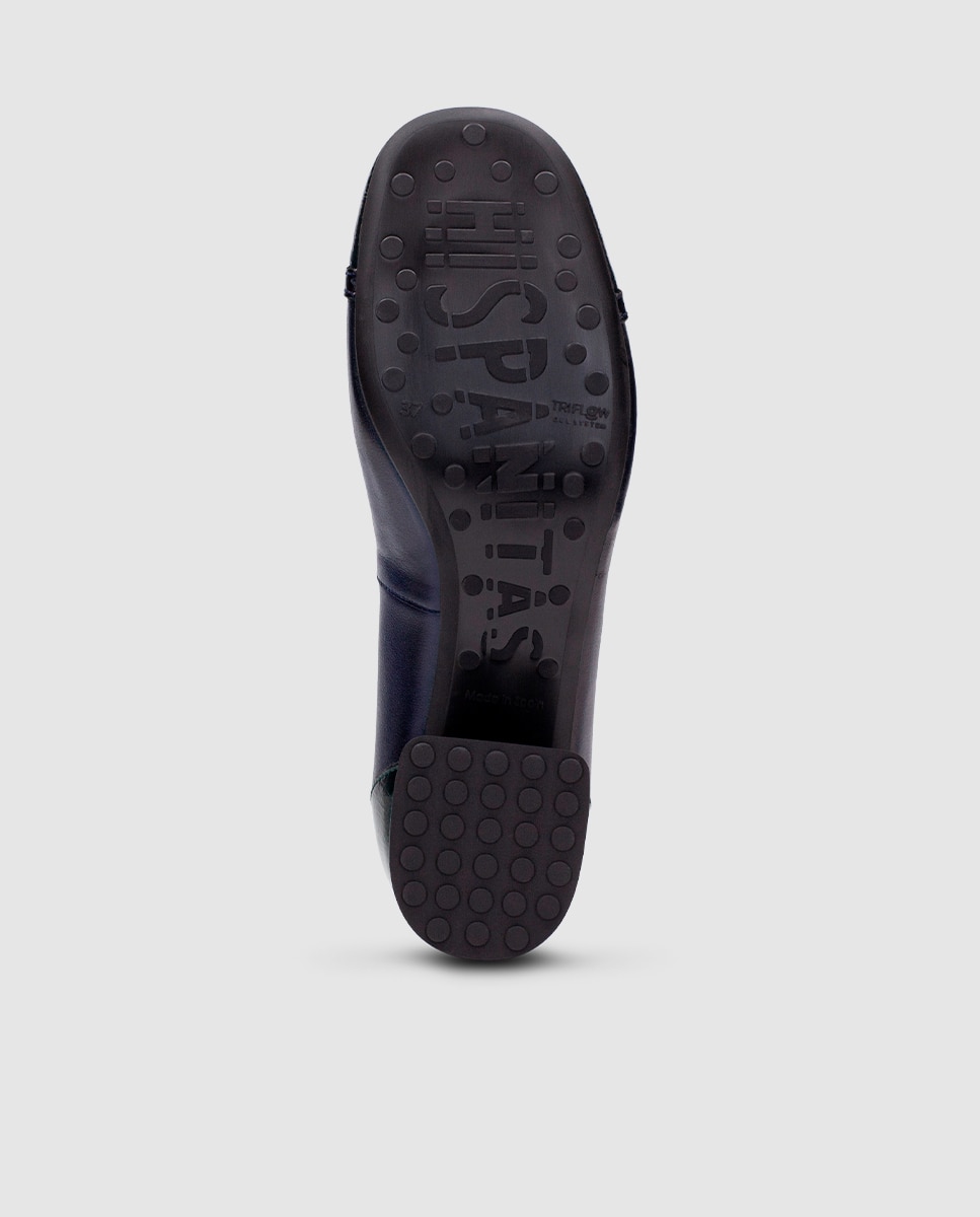 Bailarinas de tacón de mujer de piel con hebilla personalizada - Hispanitas - Azul Azul-6