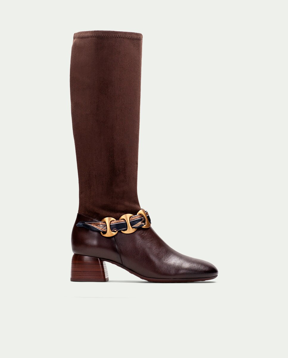 Botas de mujer con detalle de cadena con pañuelo - Hispanitas - Marrón Marrón-6