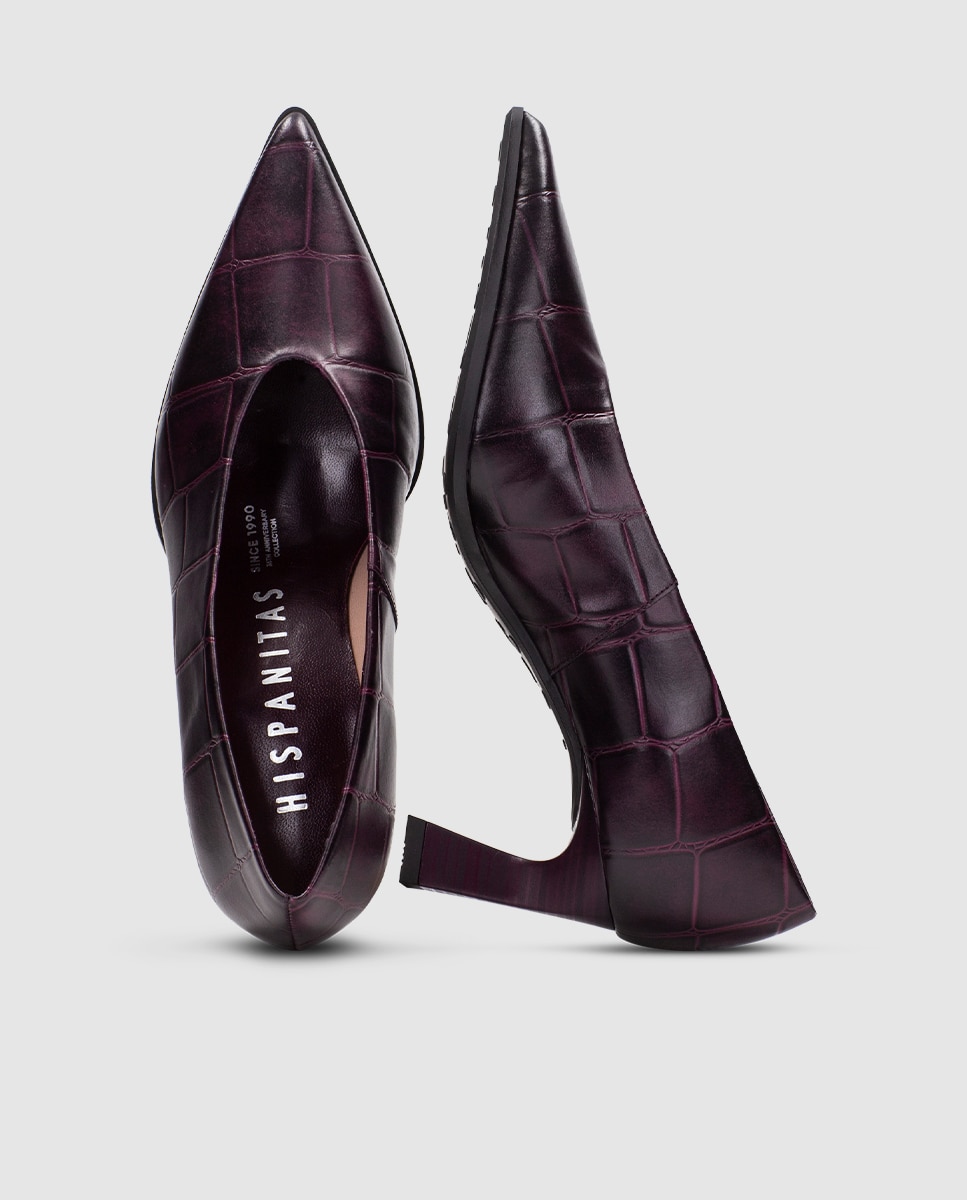 Zapatos de salón de mujer de piel con punta afilada - Hispanitas - Burdeos Burdeos-4