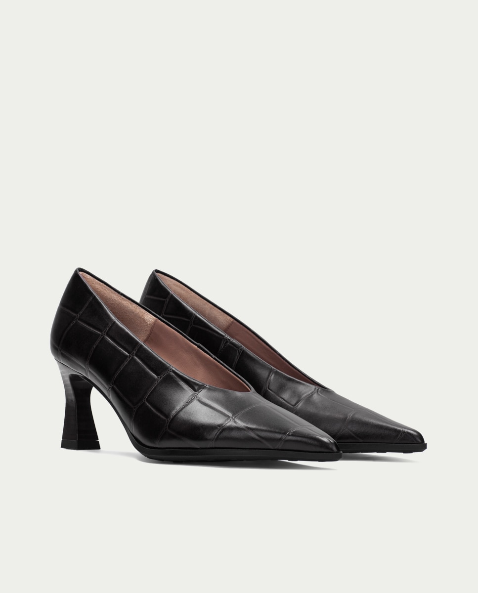 Zapatos de salón de mujer de piel con punta afilada - Hispanitas - Negro Negro-2
