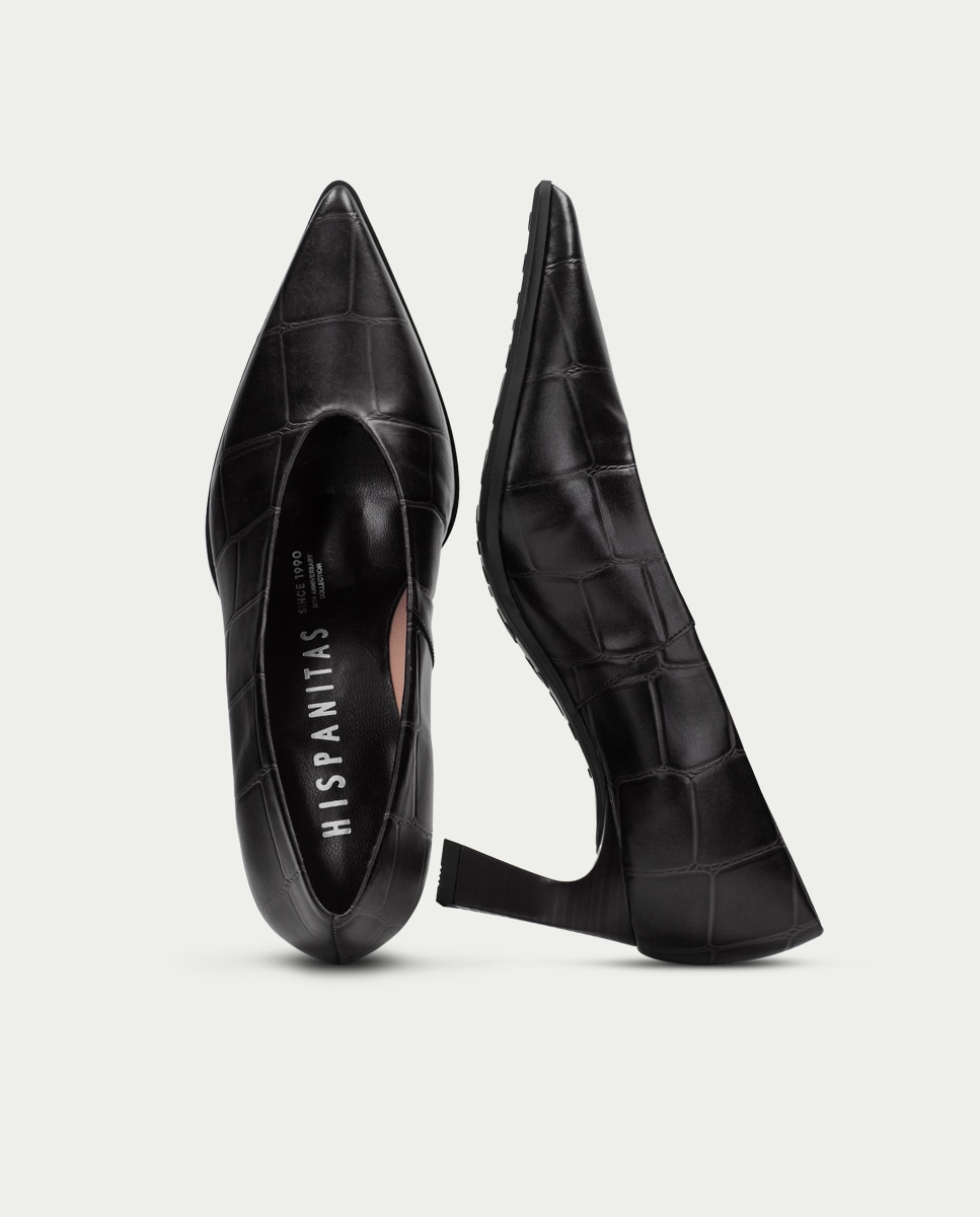 Zapatos de salón de mujer de piel con punta afilada - Hispanitas - Negro Negro-5