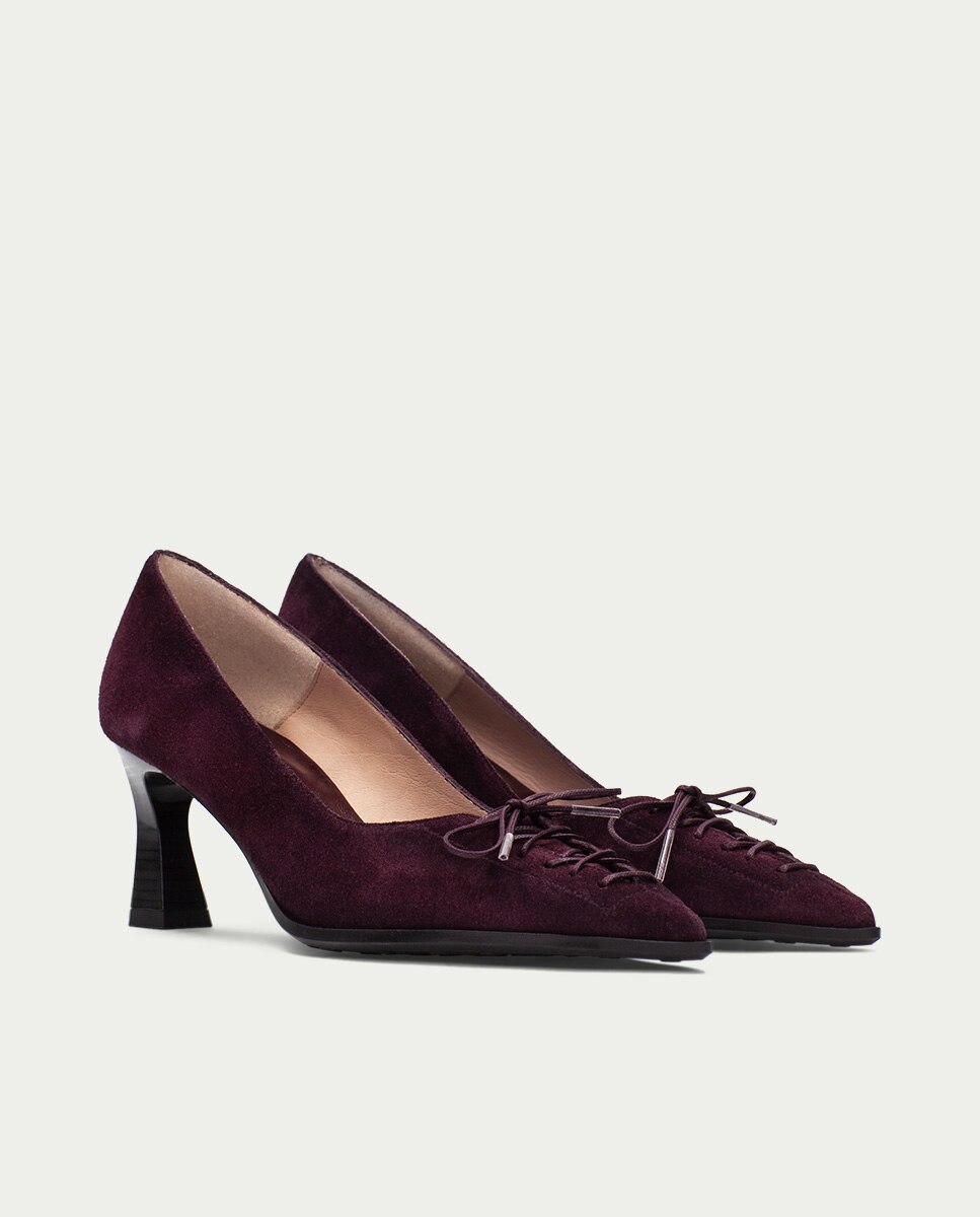 Zapatos de salón de mujer de piel con detalle tipo corsé - Hispanitas - Burdeos Burdeos-2