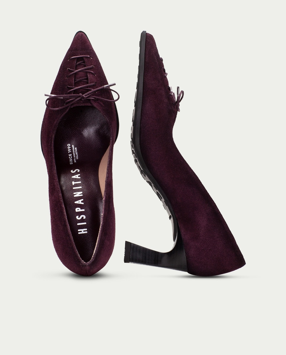 Zapatos de salón de mujer de piel con detalle tipo corsé - Hispanitas - Burdeos Burdeos-5