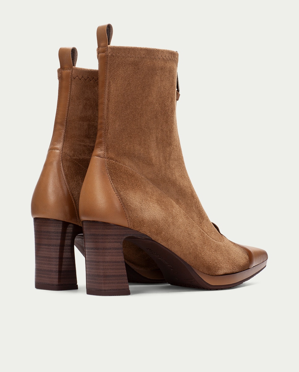Zapatos de mujer botin hispanitas de tacón y cremallera central - Marrón Marrón-4