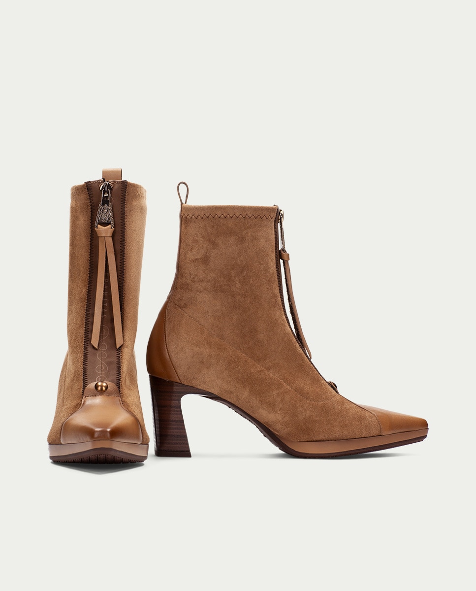 Zapatos de mujer botin hispanitas de tacón y cremallera central - Marrón Marrón-5