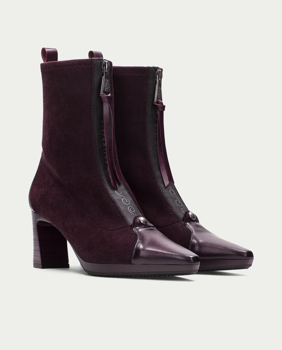 Zapatos de mujer botin hispanitas de tacón y cremallera central - Burdeos Burdeos-2