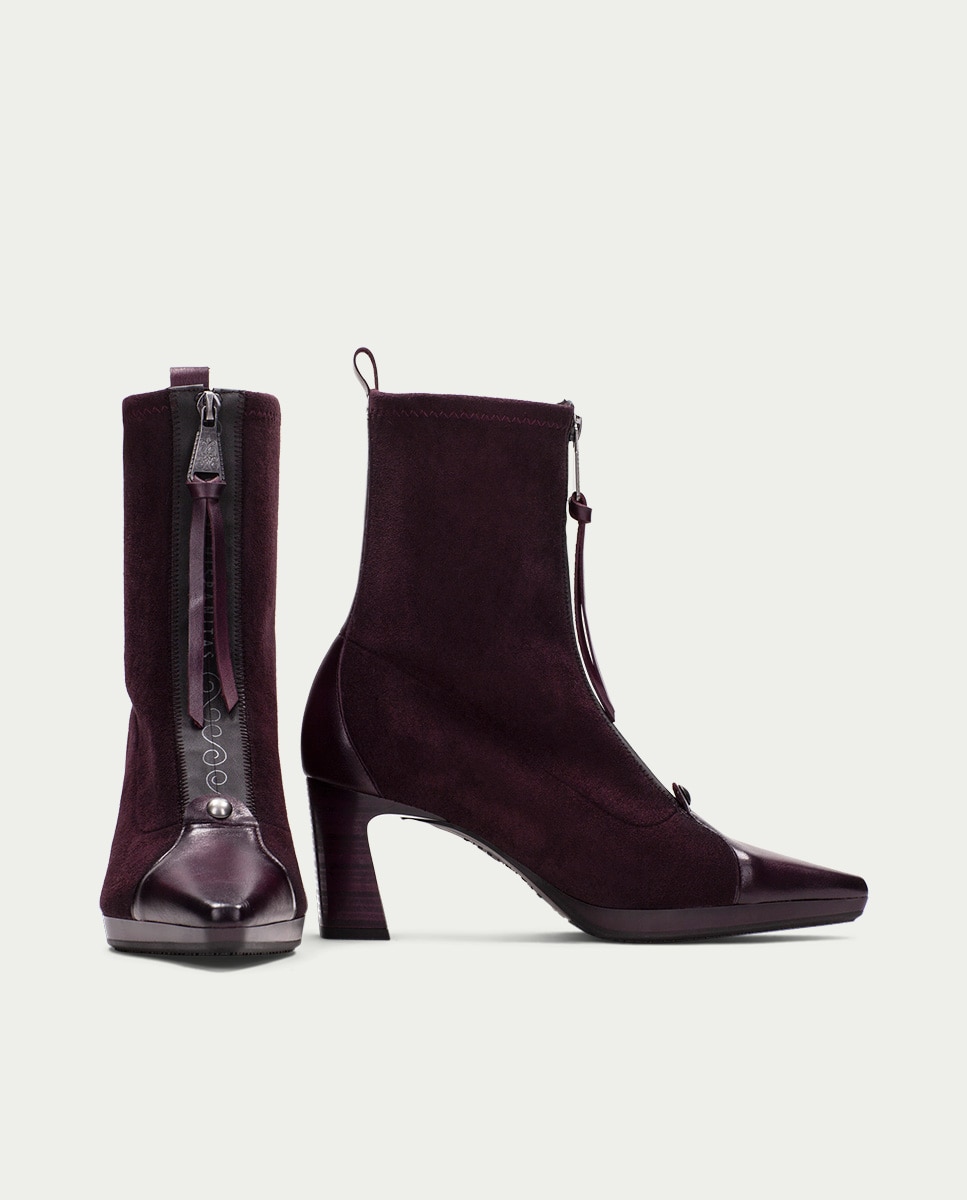 Zapatos de mujer botin hispanitas de tacón y cremallera central - Burdeos Burdeos-5