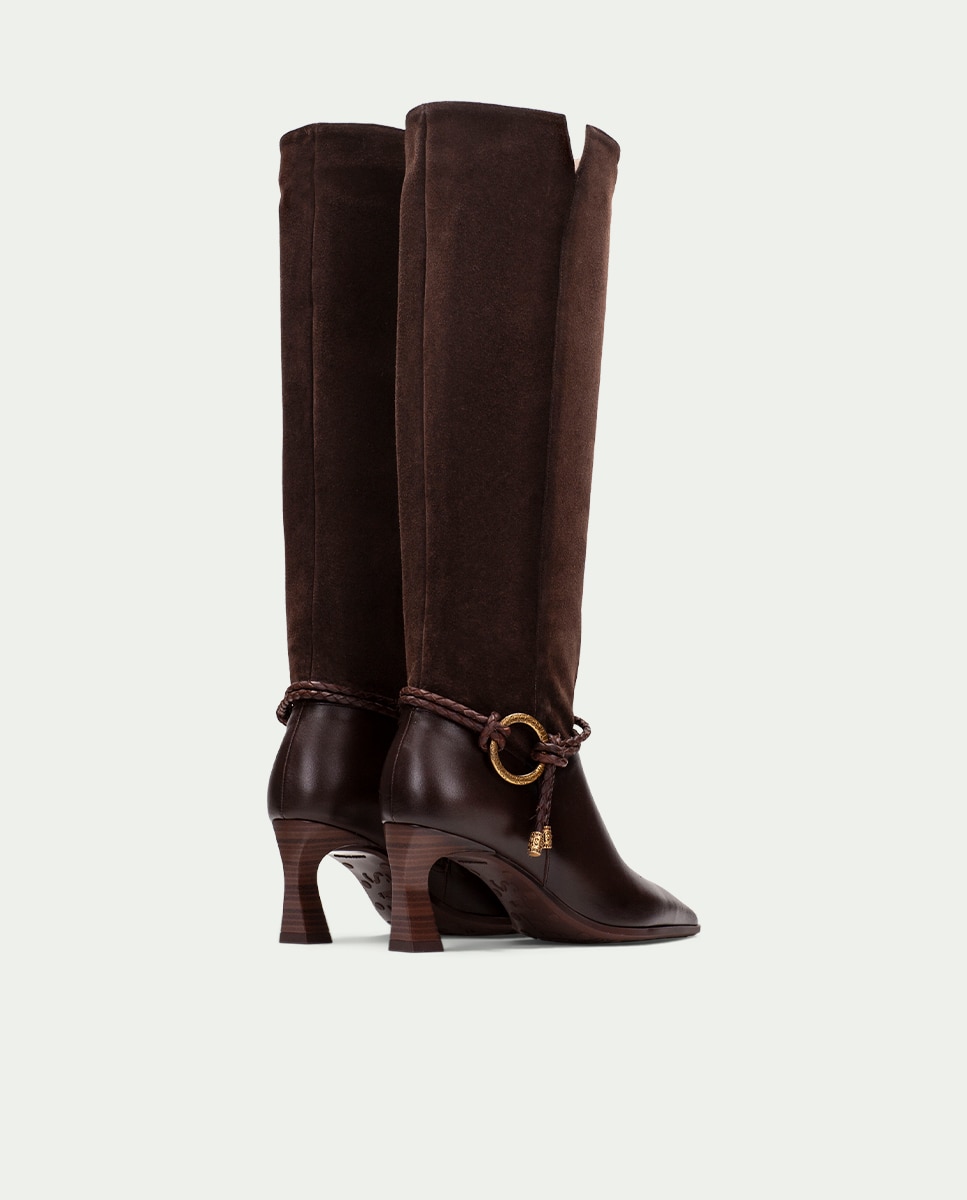 Botas de mujer de piel con punta fina y cordón trenzado - Hispanitas - Marrón Marrón-3