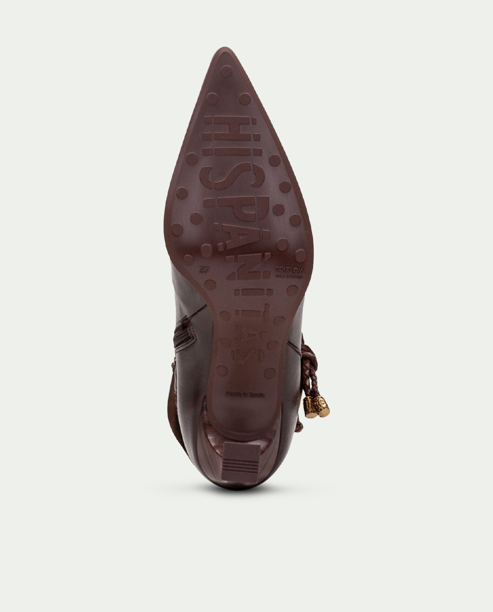 Botas de mujer de piel con punta fina y cordón trenzado - Hispanitas - Marrón Marrón-7