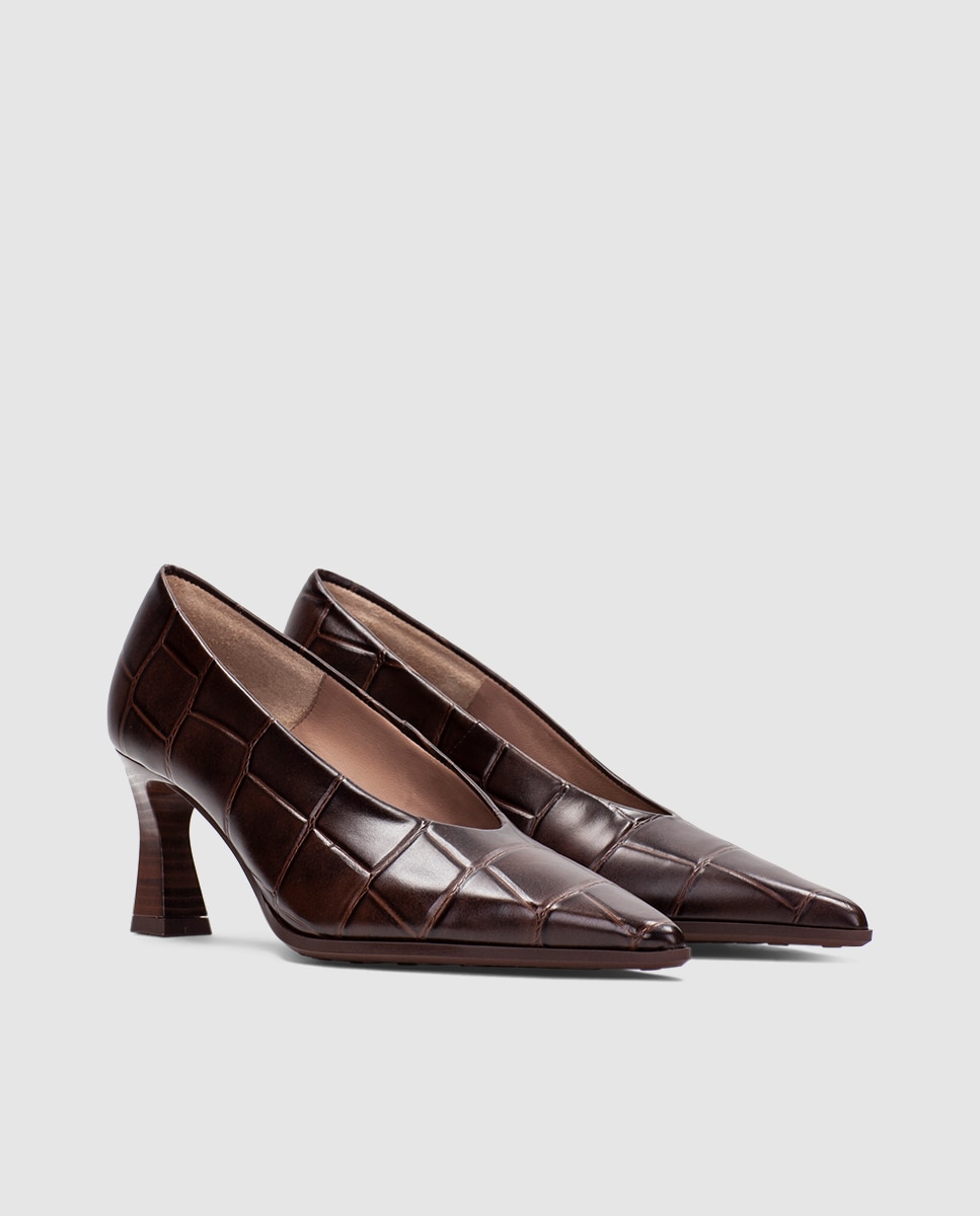 Zapatos de salón de mujer de piel con punta afilada - Hispanitas - Marrón Marrón-2