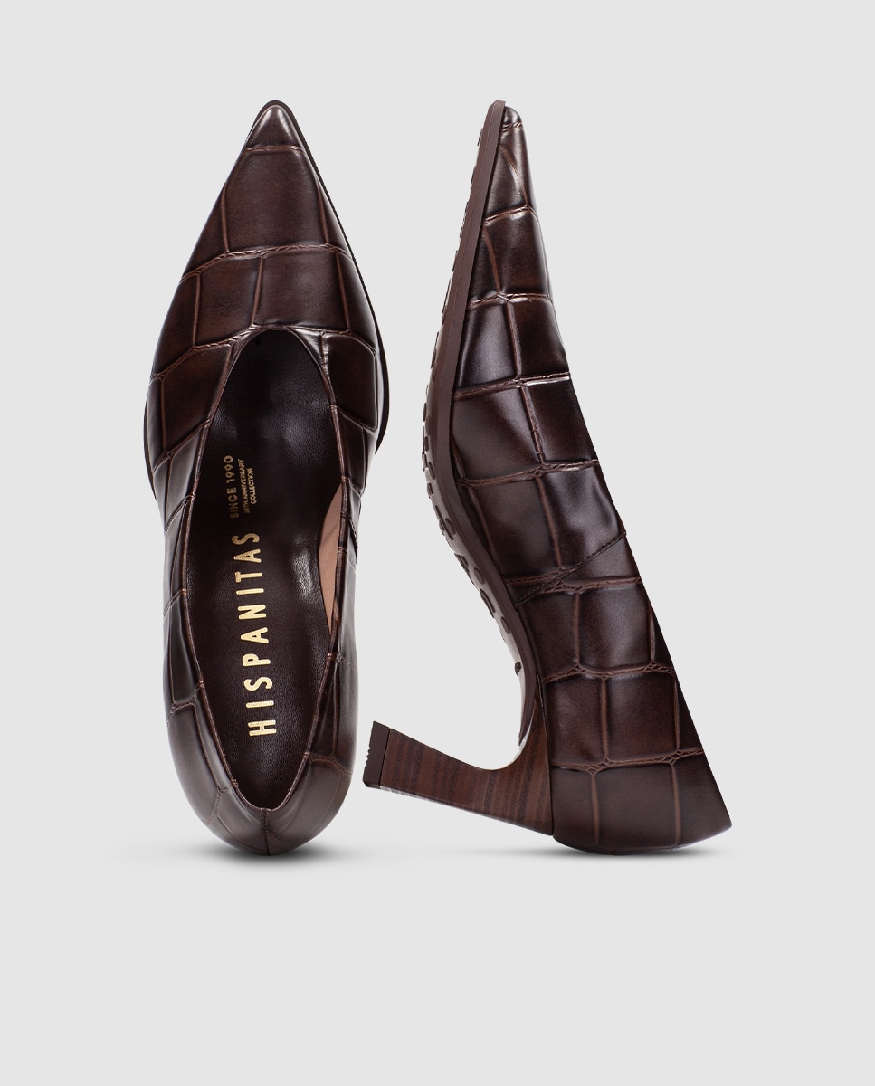 Zapatos de salón de mujer de piel con punta afilada - Hispanitas - Marrón Marrón-5