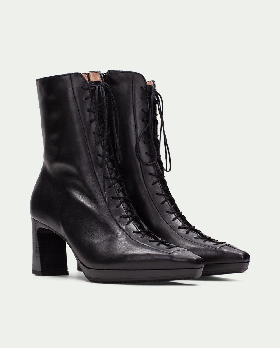 Botines de tacón de mujer de piel tipo corsé - Hispanitas - Negro Negro-2