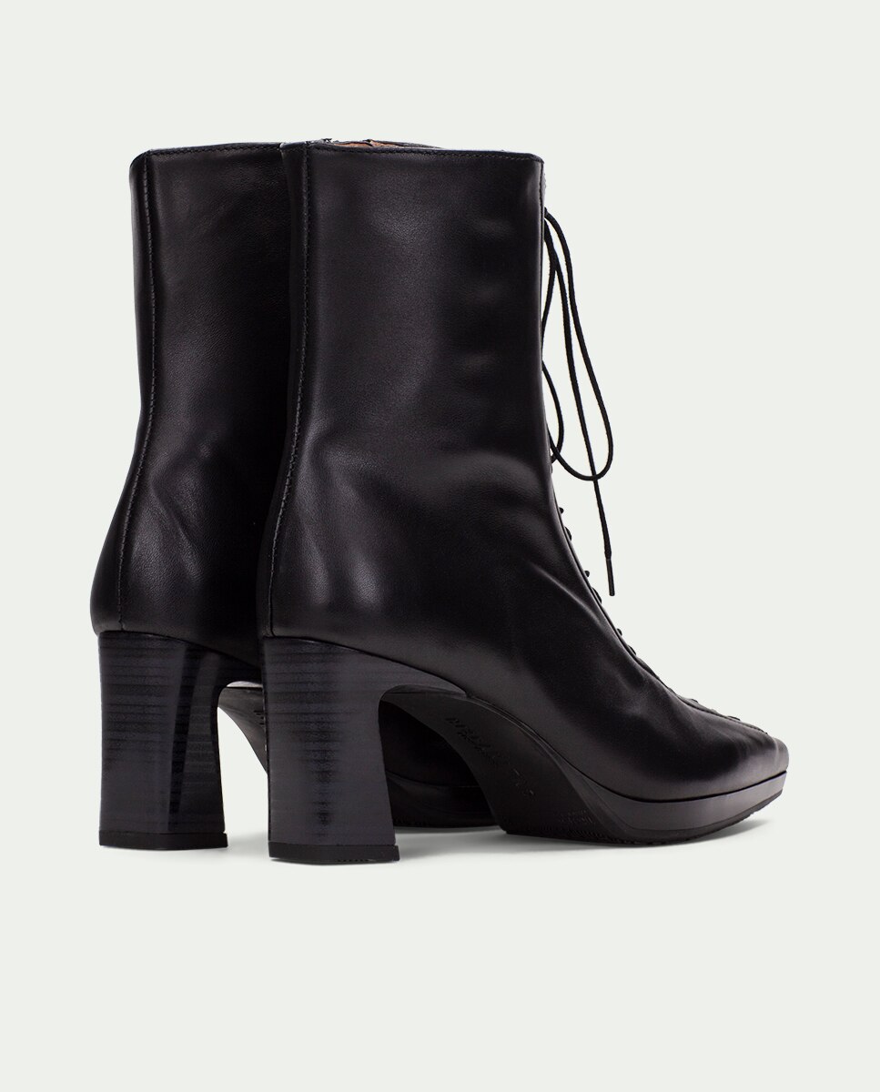 Botines de tacón de mujer de piel tipo corsé - Hispanitas - Negro Negro-4