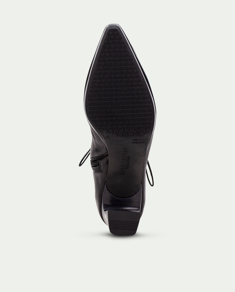 Botines de tacón de mujer de piel tipo corsé - Hispanitas - Negro Negro-7