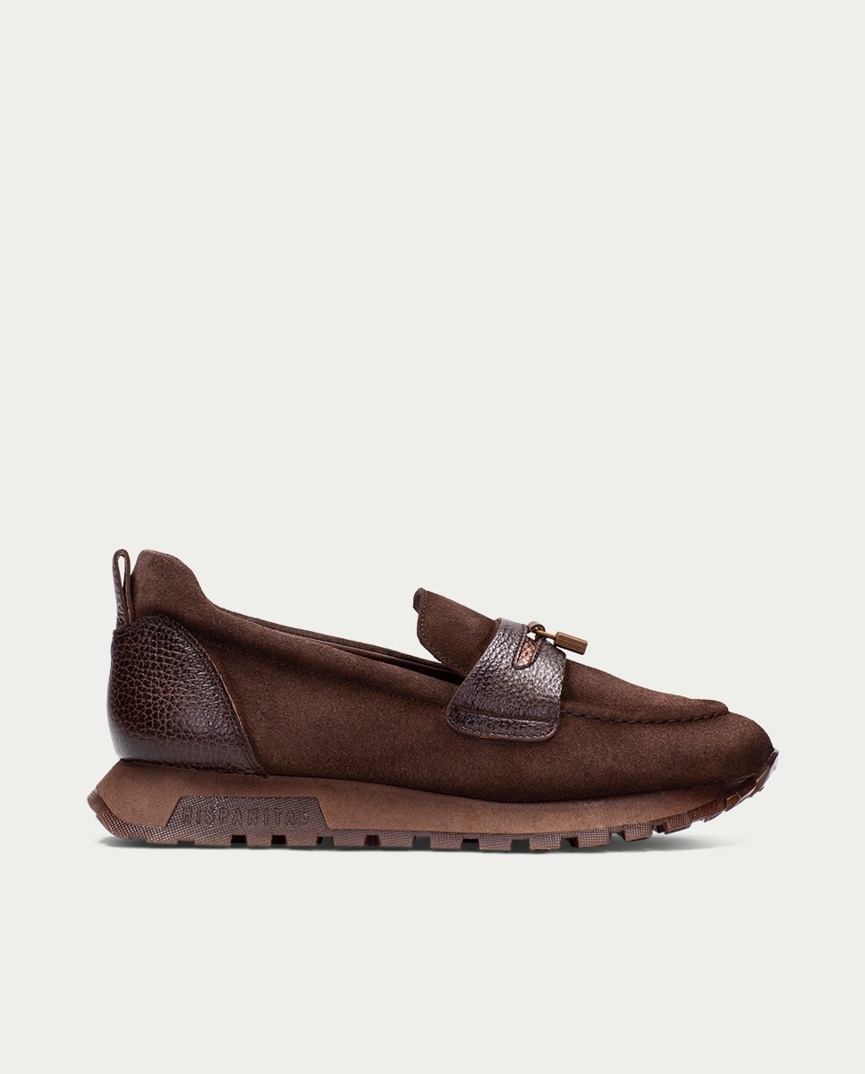 Mocasines deportivos de mujer de piel con detalle de candado - Hispanitas - Marrón Marrón-4