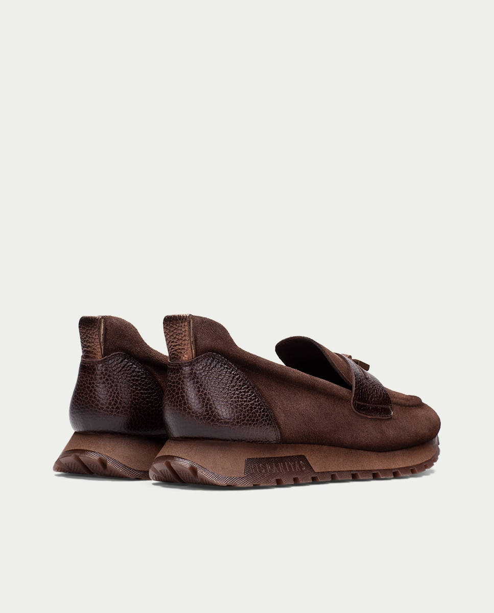 Mocasines deportivos de mujer de piel con detalle de candado - Hispanitas - Marrón Marrón-5