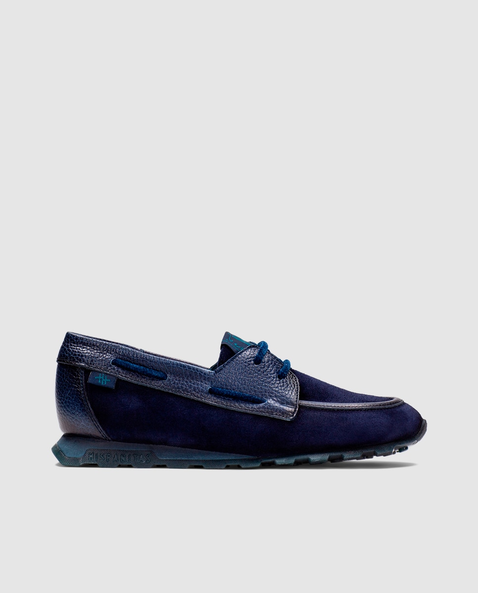Mocasines de mujer de piel con cordones - Hispanitas - Azul Azul-4