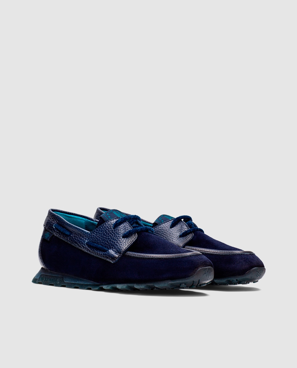 Mocasines de mujer de piel con cordones - Hispanitas - Azul Azul-3
