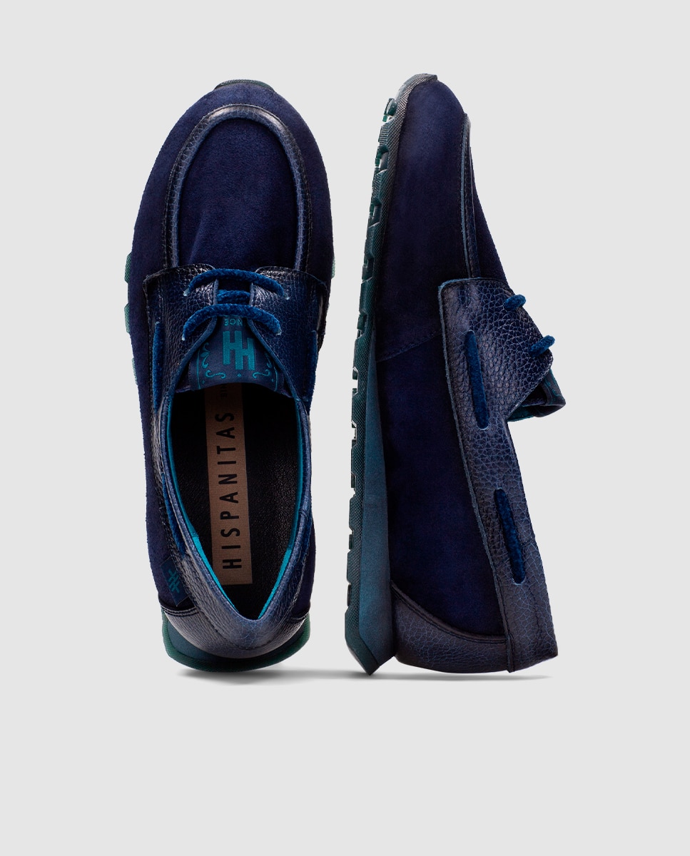 Mocasines de mujer de piel con cordones - Hispanitas - Azul Azul-6