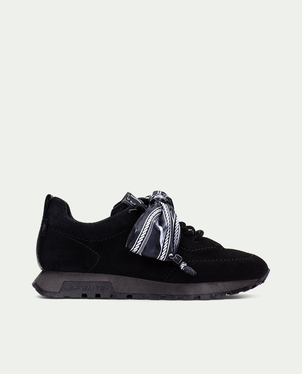 Zapatillas acordonadas de mujer de piel con lazo - Hispanitas - Negro Negro-4