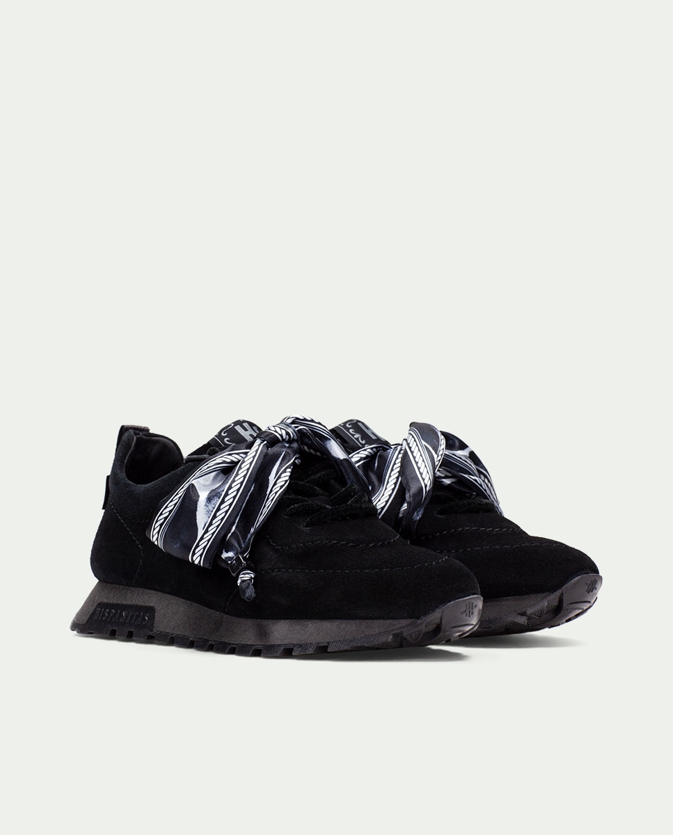 Zapatillas acordonadas de mujer de piel con lazo - Hispanitas - Negro Negro-3