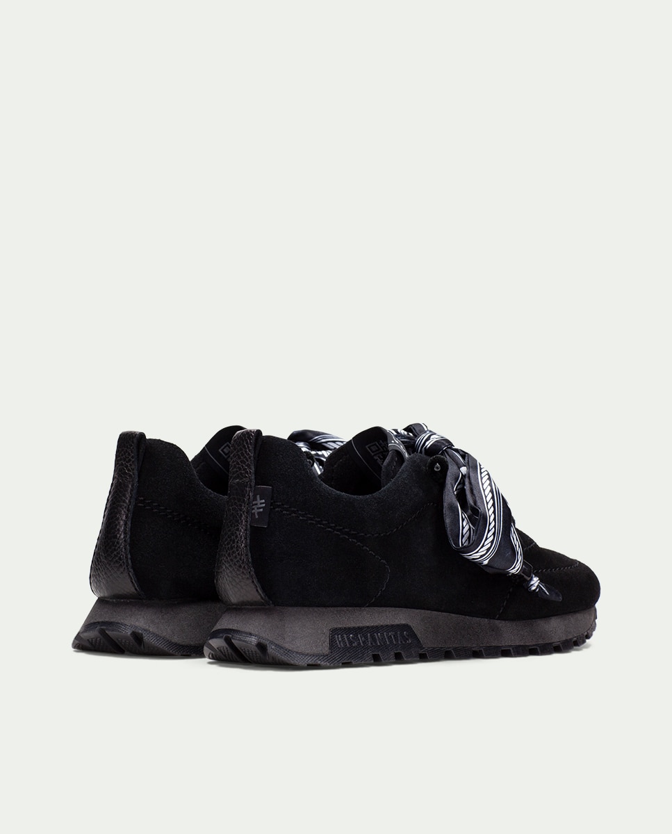 Zapatillas acordonadas de mujer de piel con lazo - Hispanitas - Negro Negro-5