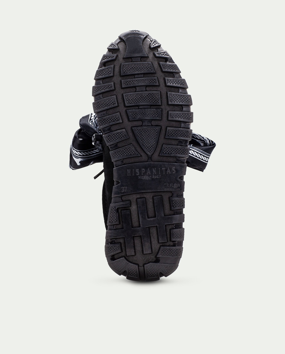 Zapatillas acordonadas de mujer de piel con lazo - Hispanitas - Negro Negro-2