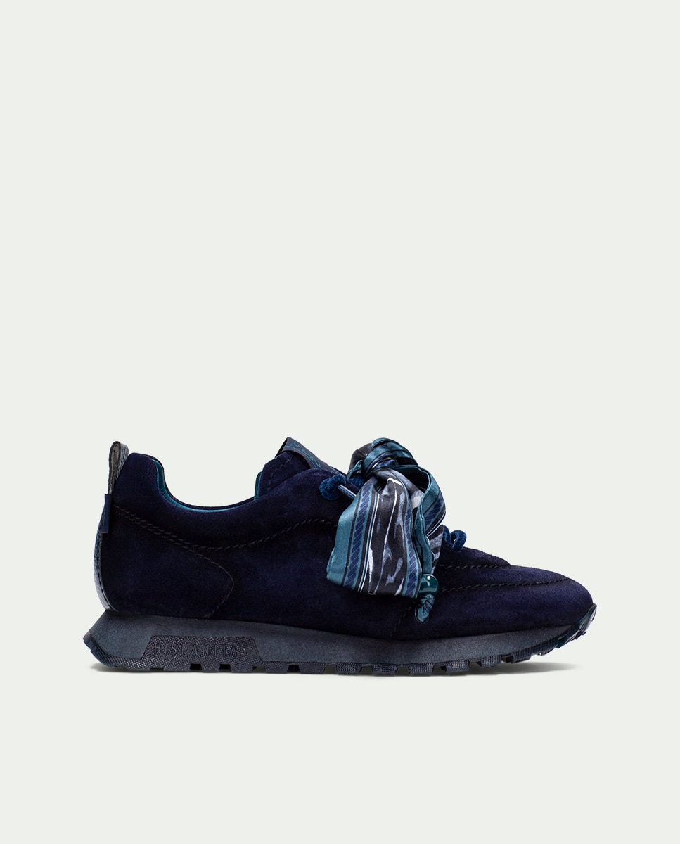 Zapatillas acordonadas de mujer de piel con lazo - Hispanitas - Azul Azul-4