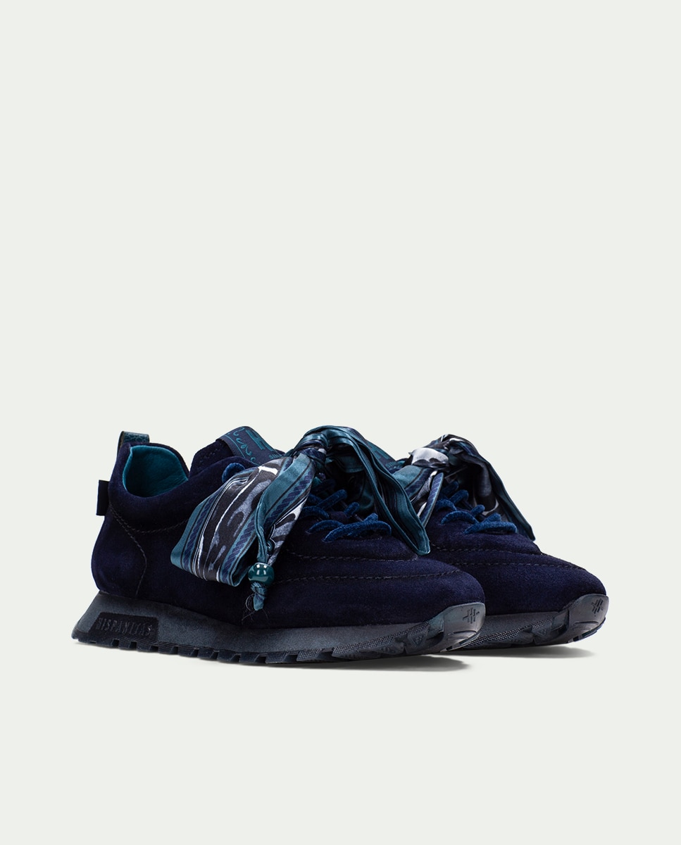 Zapatillas acordonadas de mujer de piel con lazo - Hispanitas - Azul Azul-3
