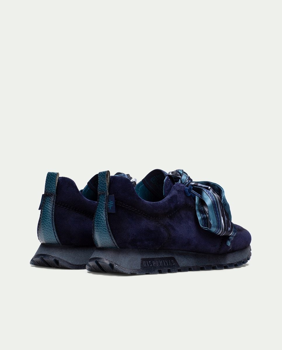 Zapatillas acordonadas de mujer de piel con lazo - Hispanitas - Azul Azul-5