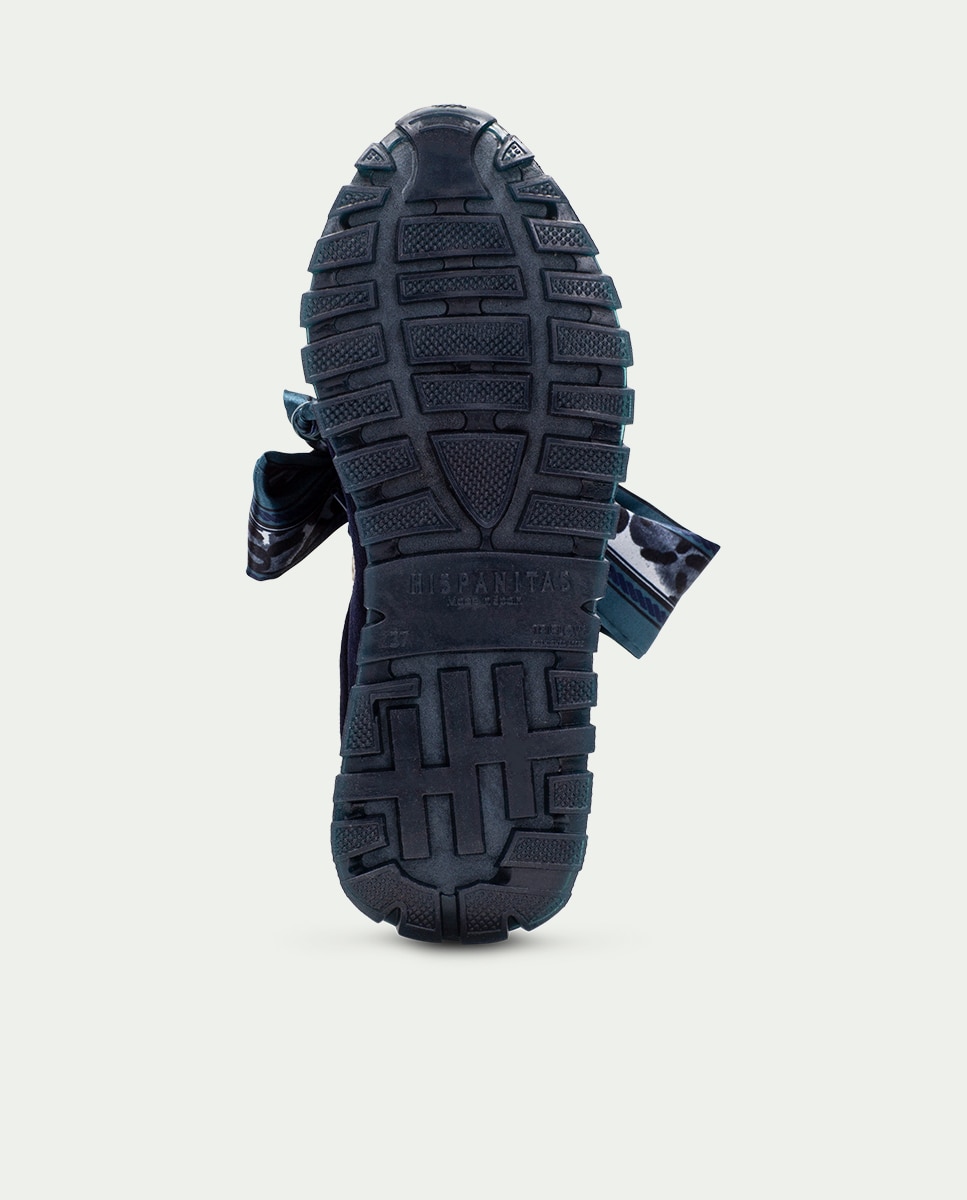 Zapatillas acordonadas de mujer de piel con lazo - Hispanitas - Azul Azul-2