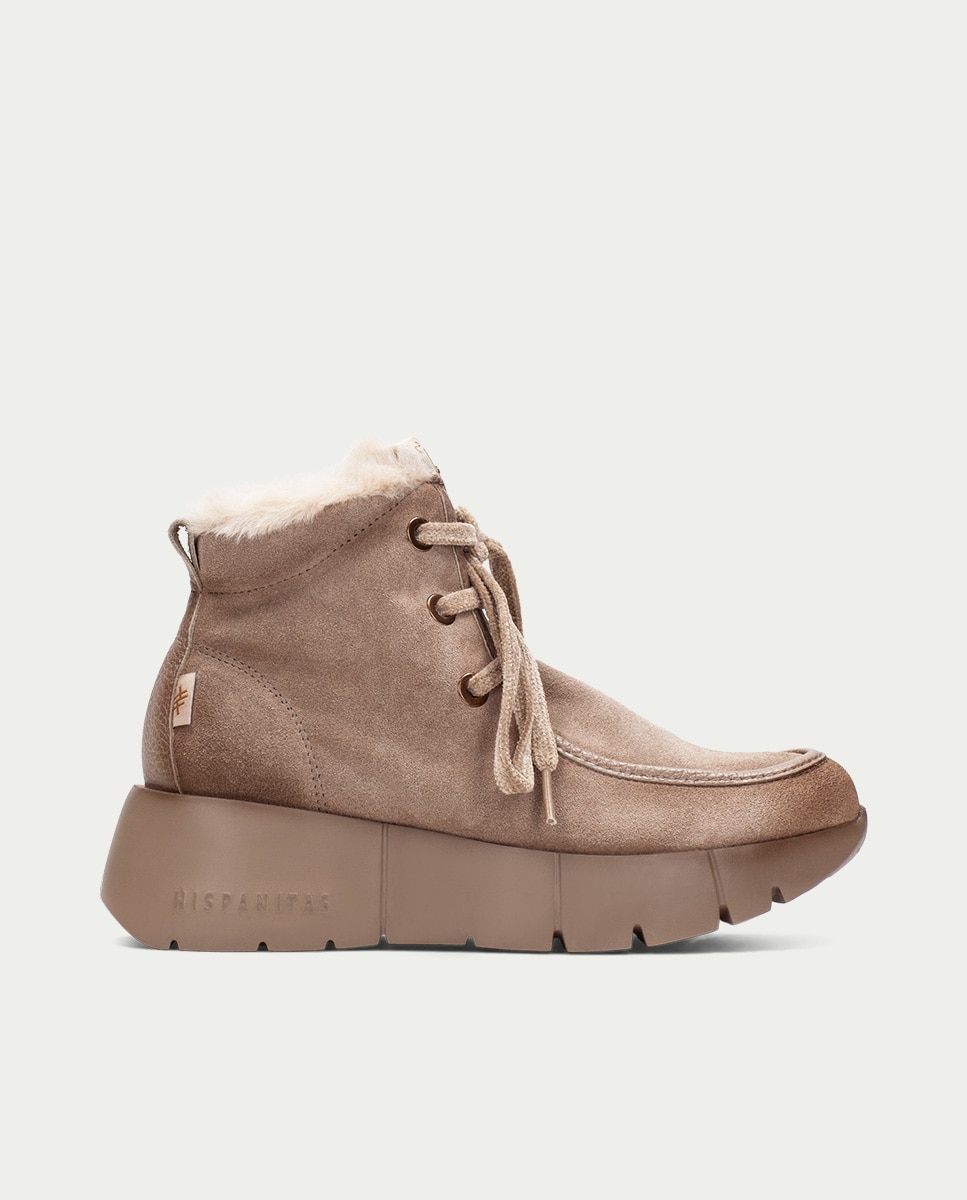 Zapatillas altas deportivas de mujer de piel con pelo sintético - Hispanitas - Topo Topo-3