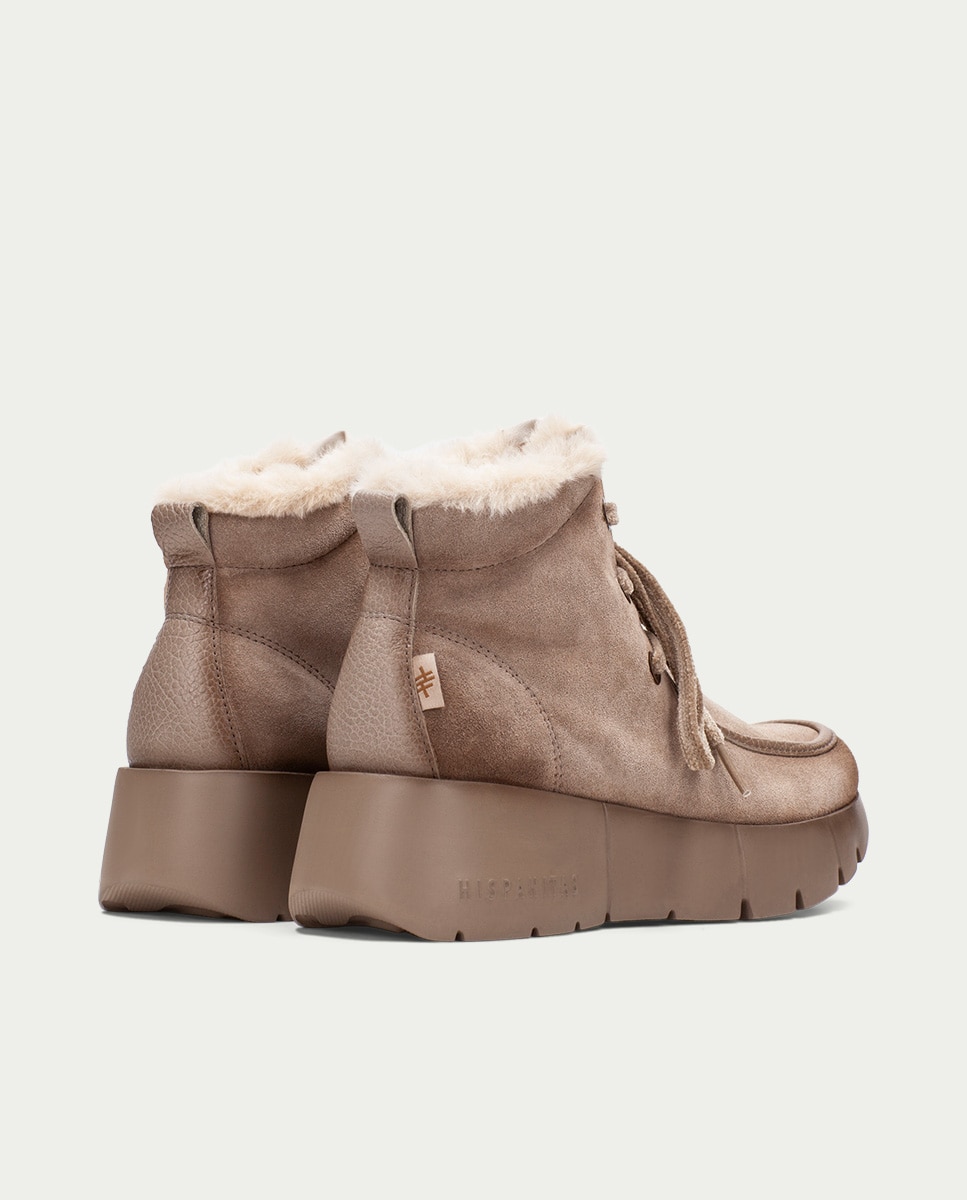 Zapatillas altas deportivas de mujer de piel con pelo sintético - Hispanitas - Topo Topo-4