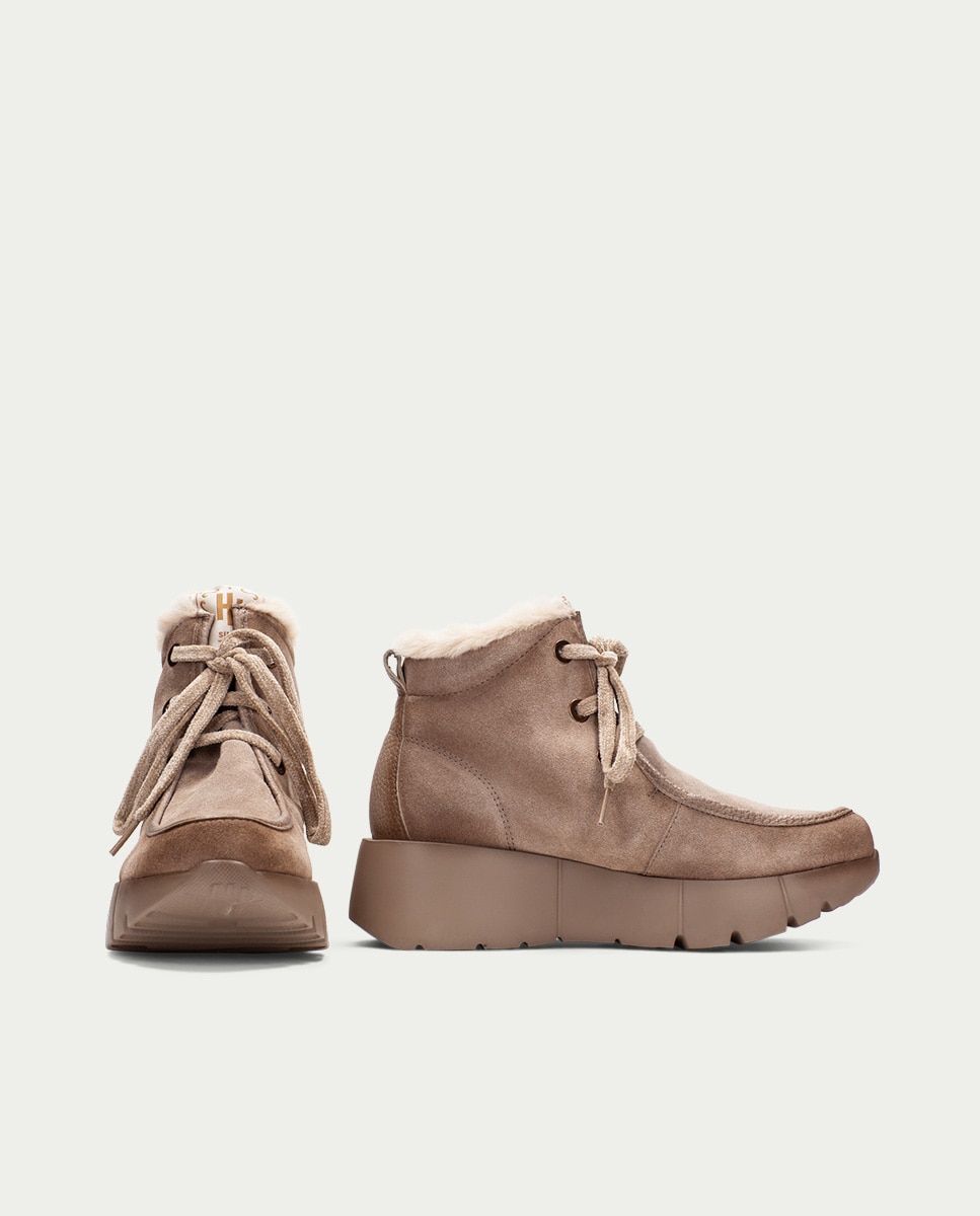 Zapatillas altas deportivas de mujer de piel con pelo sintético - Hispanitas - Topo Topo-5