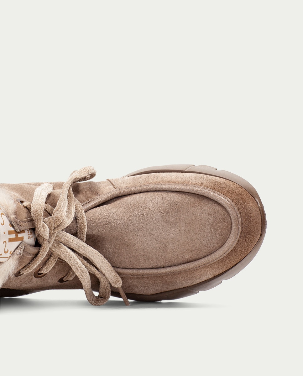 Zapatillas altas deportivas de mujer de piel con pelo sintético - Hispanitas - Topo Topo-6