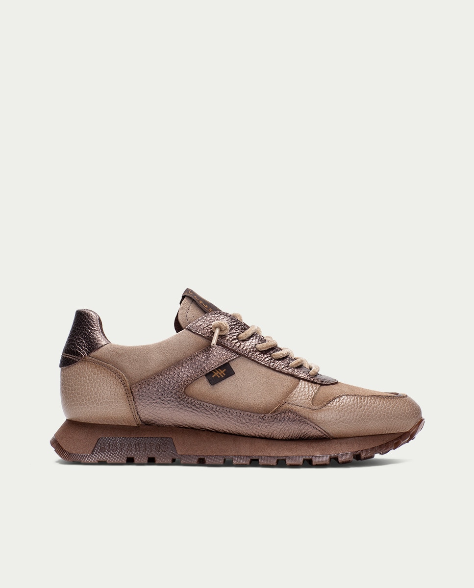 Zapatillas de mujer de piel con cordones - Hispanitas - Topo Topo-4