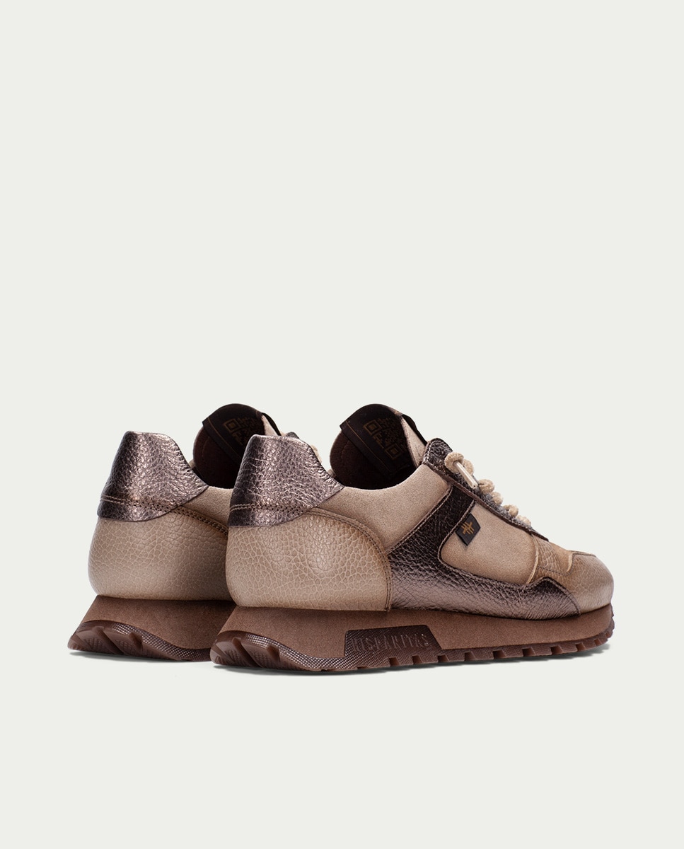 Zapatillas de mujer de piel con cordones - Hispanitas - Topo Topo-5